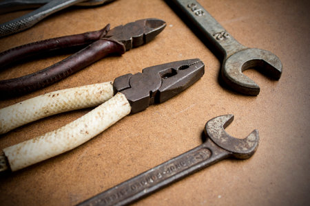 Mechanic tools on wood