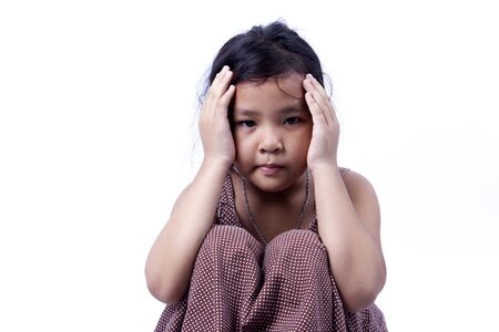 Little girl angry isolated on white backgroundの写真素材