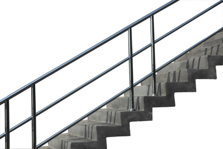 stone stair with stainless steel railing on white backgroundの写真素材
