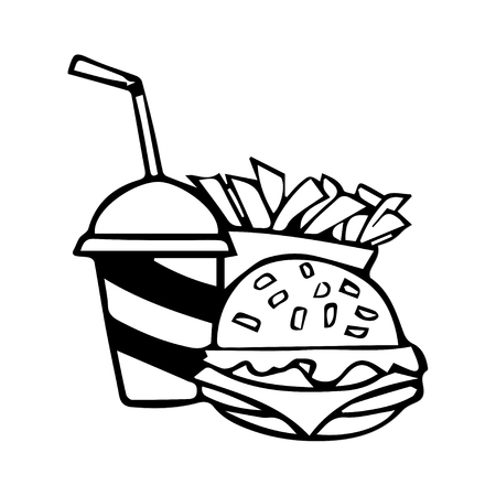 Soft drink with a hamburger and friesのイラスト素材