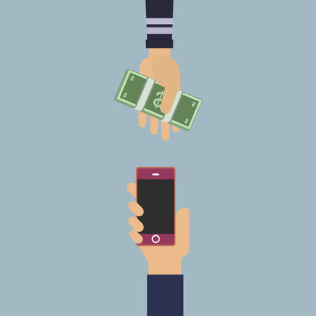 Hand with Money and smartphoneのイラスト素材