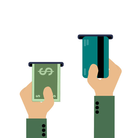 Hand with credit card and moneyのイラスト素材