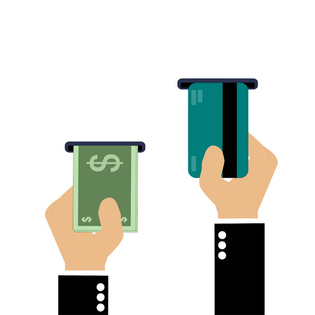 Hand with credit card and moneyのイラスト素材