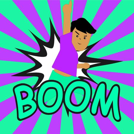 BOOM ! Comic speech bubbles in pop art style with Boyのイラスト素材