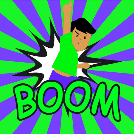 BOOM ! Comic speech bubbles in pop art style with Boyのイラスト素材