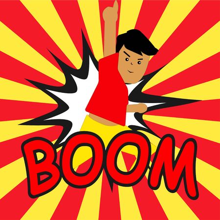 BOOM ! Comic speech bubbles in pop art style with Boyのイラスト素材