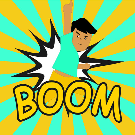BOOM ! Comic speech bubbles in pop art style with Boyのイラスト素材