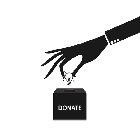 business hand putting light bulb into the box donationのイラスト素材