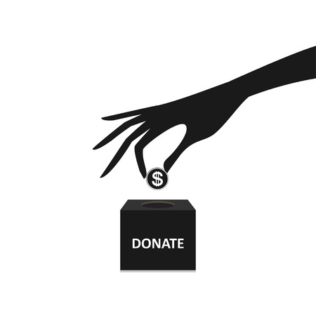 hand putting coin into the box donationのイラスト素材