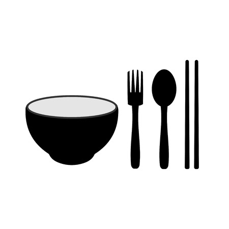 bowl chopsticks fork and spoonのイラスト素材