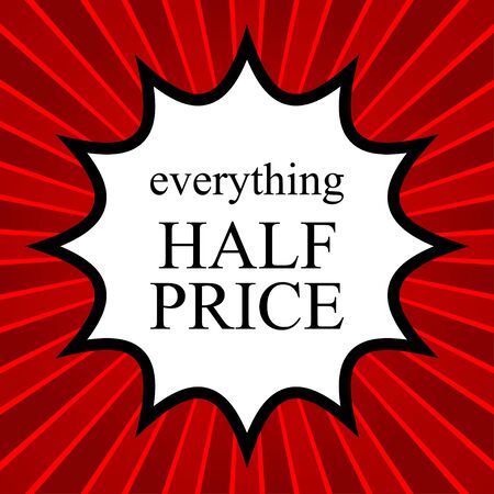 Comic book explosion with text everything half priceのイラスト素材
