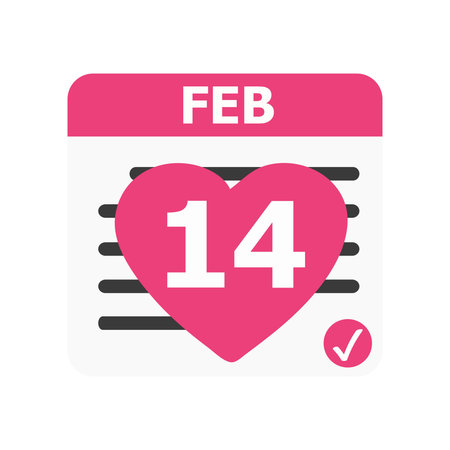 February 14 Valentine's Day Calendar Icon - Flat Design Vector Illustrationのイラスト素材