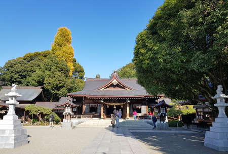 Izumi Shrine is surrounded with trees and plants. Not crowed with people. Peaceful place to pray and worship. Famous with its water of longevity from an underground spring. Kumamoto, Kyushu, Japan.のeditorial素材