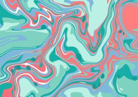 Epoxy or marble slab. Liquid marble slice in green-pink color palette for for cover designs, case, wrapping paper, greeting cards. Abstract vector contemporary background with trendy print.のイラスト素材