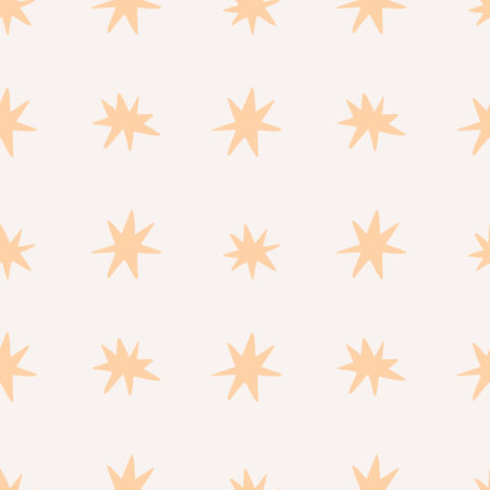 Seamless boho pattern with hand drawn doodle gold stars on a light background. Contemporary boho texture in doodle style for wrapping paper, covers and fabric.のイラスト素材