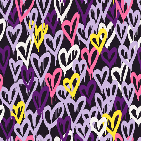 Graffiti hearts. Urban seamless pattern in street art style. Abstract print. Graphic underground unisex design for t-shirts and sweatshirt in bright neon colors.のイラスト素材