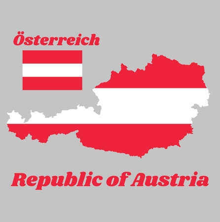 Map outline and flag of Austria, a horizontal triband of red (top and bottom) and white. with name text Republic of Austria and in german language.のイラスト素材
