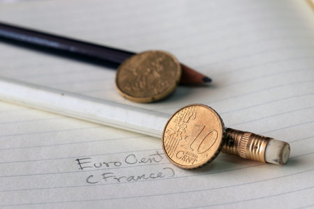 Ten France euro cent on reverse, a map, next to the facial value, symbolizes the gathering of the...