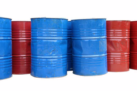 Empty tank of 200 liter fuel. blue and red color isolated on white background.の写真素材