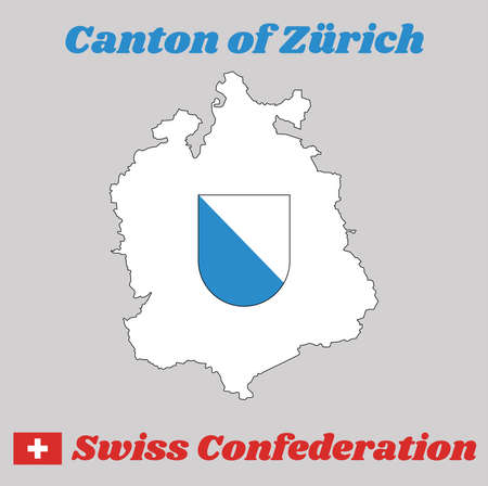 Map outline and Coat of arms of Zurich, The canton of Switzerland with name text Canton of Zurich and Swiss Confederation.のイラスト素材
