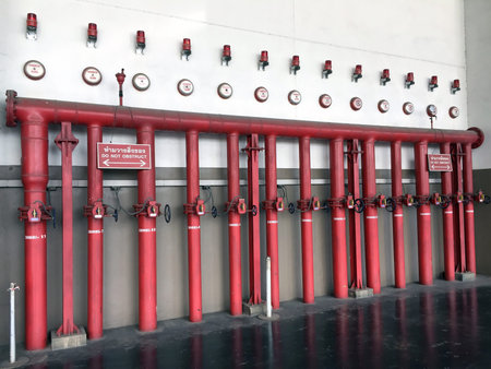 fire hydrant system composed of red iron fire pipe, Switch for water, sprinkler alarm and fire...