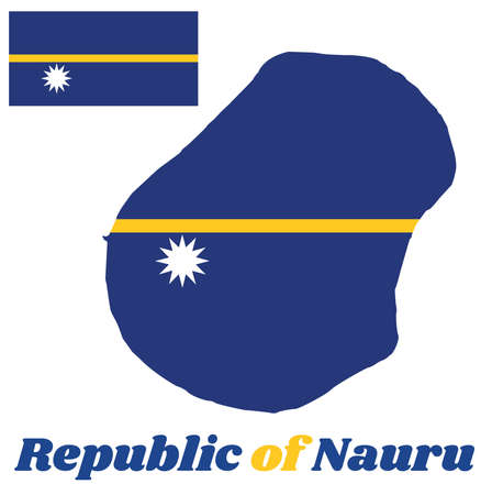 Map outline and flag of Nauru, A blue field with the thin yellow narrow horizontal stripe across in the center and the large white star. with name text Republic of Nauru.のイラスト素材