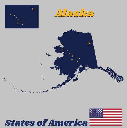 Map outline and flag of Alaska with eight gold starsのイラスト素材