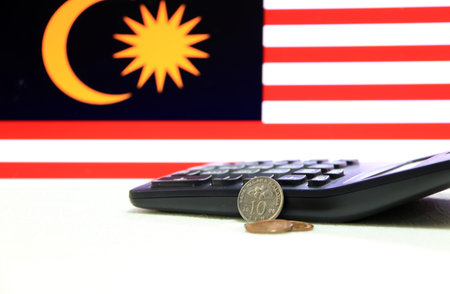 Ten sen Malaysia ringgit coin on reverse , Line image of Hibiscus rosa-sinensis and five sen with...