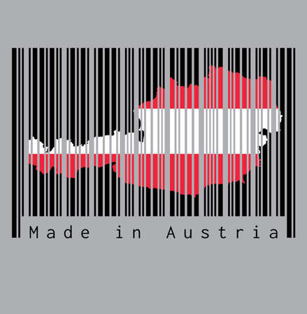 Barcode set the shape to Austria map outline on the black barcode with grey background, text: Made in Austria. concept of sale or business.のイラスト素材