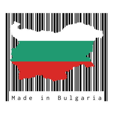 Map outline and flag of Bulgaria on black barcode with white background, text: Made in Bulgaria. concept of sale or business.のイラスト素材