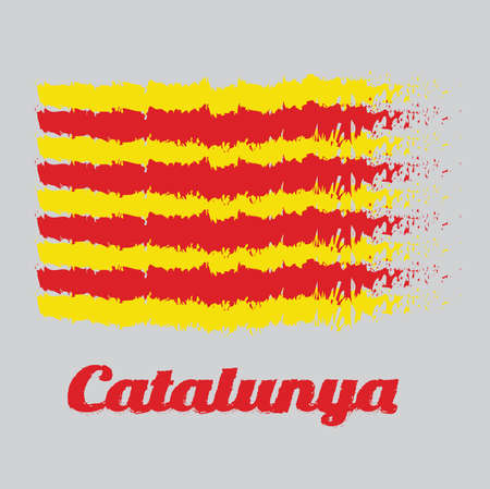 Brush style color flag of Catalonia, The red stripe on golden background. with name text Catalunya.のイラスト素材