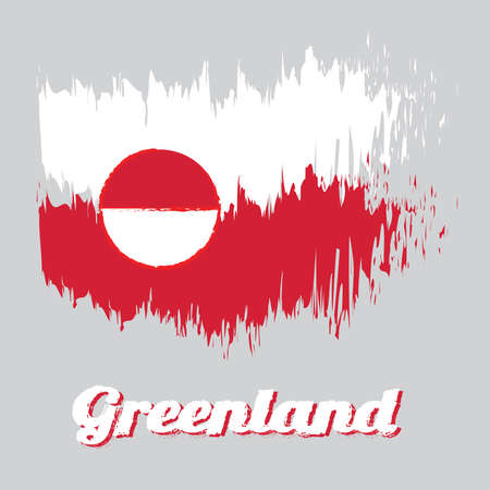 Brush style color flag of Greenland, white and red color with a counterchanged disk slightly off-centre towards the hoist, with name text Greenland.のイラスト素材