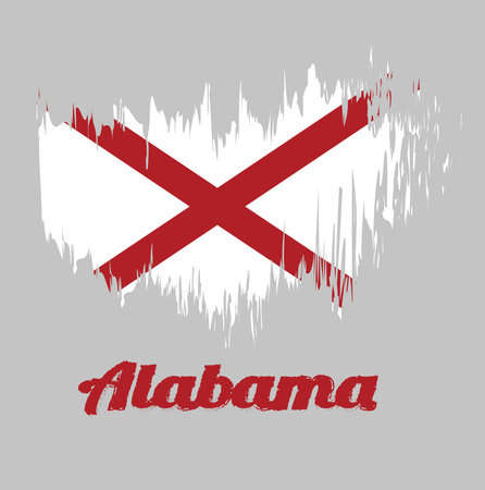 Brush style color flag of Alabama, The states of America,  Red St. Andrew's saltire in a field of white. with text Alabama.のイラスト素材