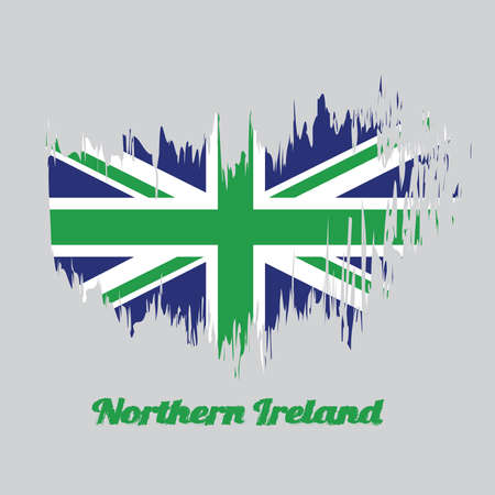 Brush style color flag of Northern Ireland, green union flag, with text Northern Ireland.のイラスト素材