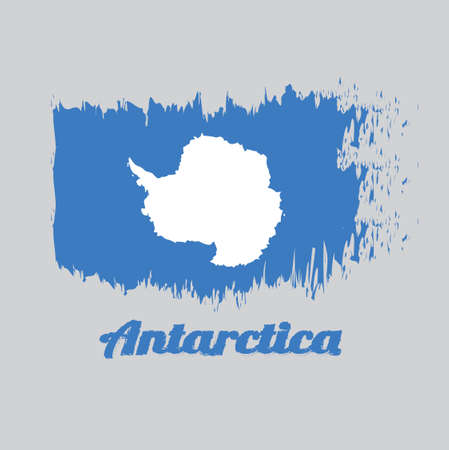 Brush style color flag of Antarctica, A plain white map of the continent on a blue background. with text Antarctica.のイラスト素材
