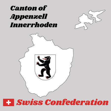Map outline and Coat of arms of Appenzell innerrhoden, The canton of Switzerland with name text Canton of Appenzell innerrhoden and Swiss Confederation.のイラスト素材