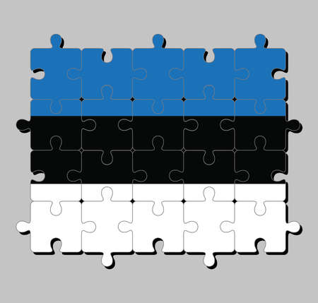Jigsaw puzzle of Estonia flag in horizontal triband of blue black and white. Concept of Fulfillment or perfection.のイラスト素材