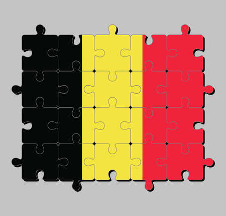 Jigsaw puzzle of Belgium flag in a vertical tricolor of black yellow and red. Concept of Fulfillment or perfection.のイラスト素材