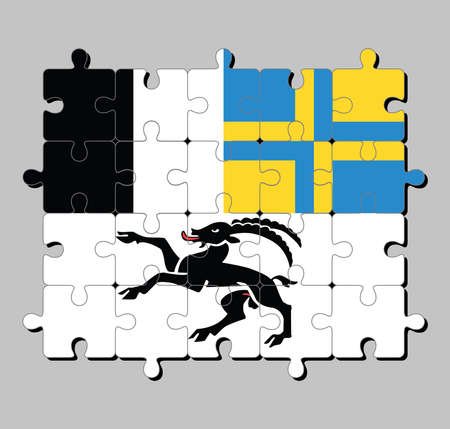 Jigsaw puzzle of Graubunden flag. The canton of Switzerland Confederation. Concept of Fulfillment or perfection.のイラスト素材