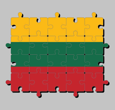 Jigsaw puzzle of Lithuania flag in horizontal yellow green and red. Concept of Fulfillment or perfection.のイラスト素材