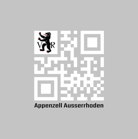 White QR code and Appenzell Ausserrhoden flag on top corner. The canton of Switzerland with text Appenzell Ausserrhoden.のイラスト素材