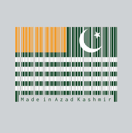 Barcode set the color of Azad Kashmir flag. Green background with four white stripes; a gold canton and a star and crescent. concept of sale or business.のイラスト素材
