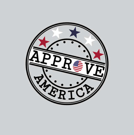 Vector Stamp  with USA Flag in the shape of O and text America. Grunge Rubber Texture Stamp of Approve from United States of America.のイラスト素材
