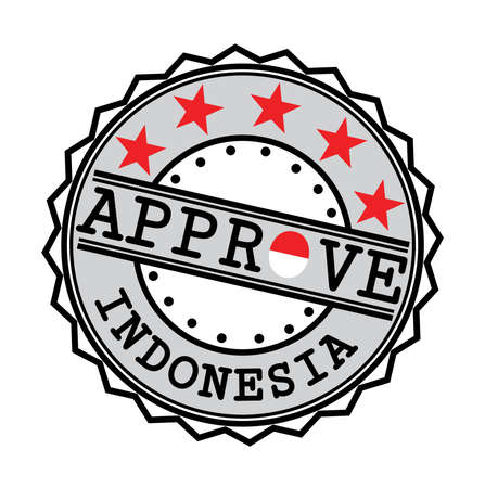 Vector Stamp for Approve logo with Indonesian Flag in the shape of O and text Indonesia. Grunge Rubber Texture Stamp of Approve from Indonesia.のイラスト素材