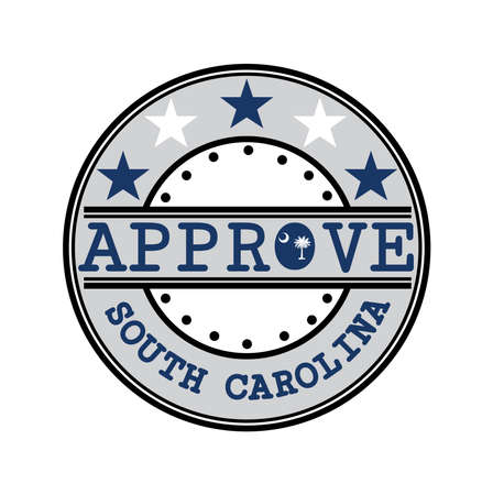 Vector Stamp for Approve logo with South Carolina Flag in the shape of O and text South Carolina. Grunge Rubber Texture Stamp of Approve from South Carolina.のイラスト素材