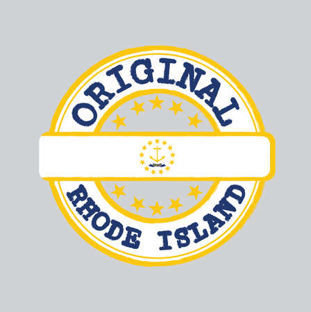 Vector Stamp for Original  with text Rhode Island and Tying in the middle with States Flag. Grunge Rubber Texture Stamp of Original from Rhode Island.のイラスト素材