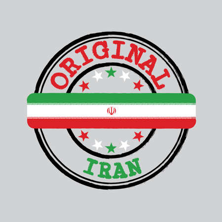 Vector Stamp for Original logo with text Iran and Tying in the middle with Iran Flag. Grunge Rubber Texture Stamp of Original from Iran.のイラスト素材