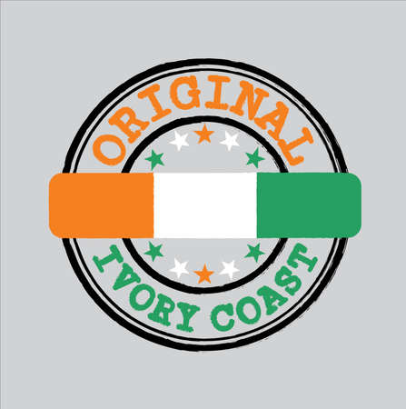 Vector Stamp for Original logo with text Ivory Coast and Tying in the middle with Ivory Coast Flag. Grunge Rubber Texture Stamp of Original from Ivory Coast.のイラスト素材