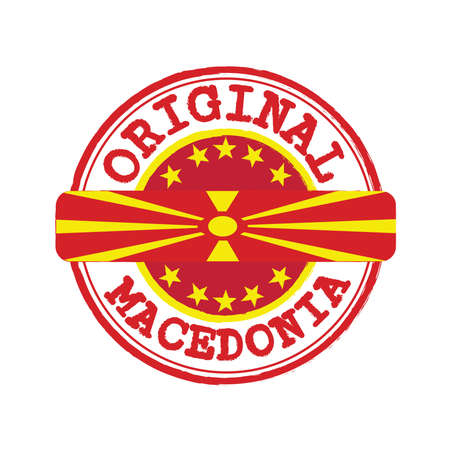Vector Stamp for Original logo with text Macedonia and Tying in the middle with nation Flag. Grunge Rubber Texture Stamp of Original from Macedonia.のイラスト素材