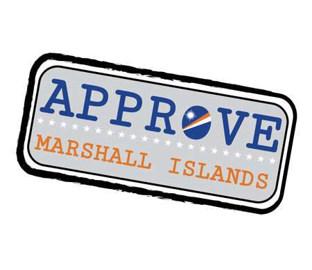 Vector Stamp for Approve logo with Marshall Flag in the shape of O and text Marshall Islands. Grunge Rubber Texture Stamp of Approve from Marshall Islands.のイラスト素材